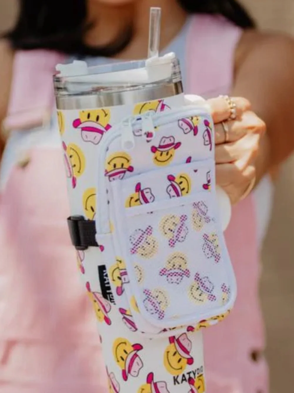 Katydid White Tumbler Pouch with Pink‎ Cowboy Smile Faces